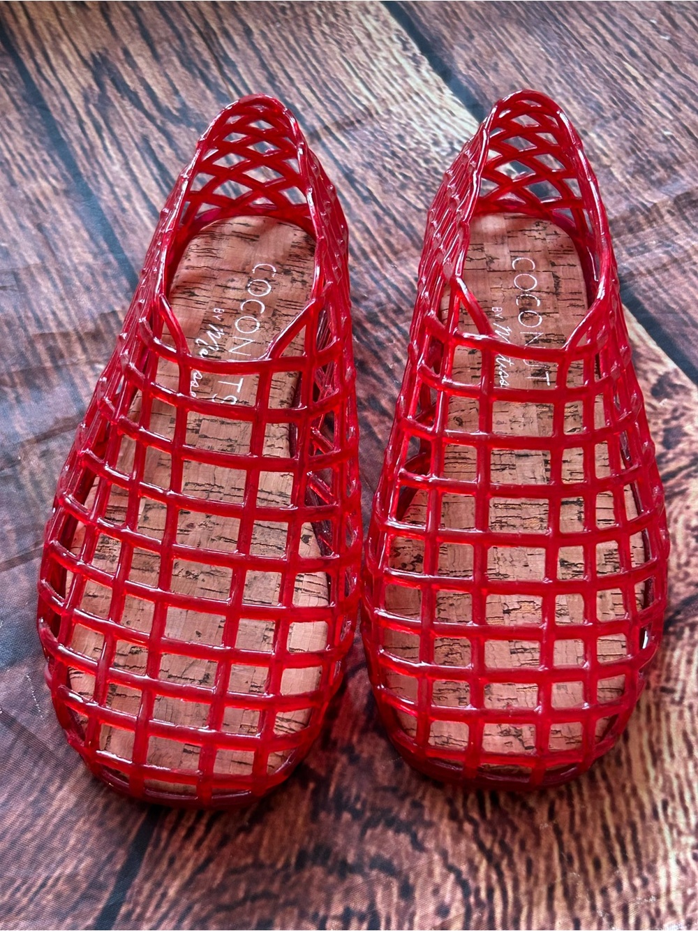 Coconuts by Matisse Marlow Red Jelly Flats Size 7 Basketweave Cork Sandals